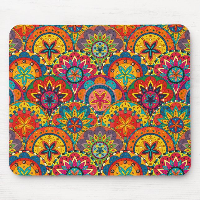 Funky Retro Colourful Mandala Pattern Mouse Pad (Front)