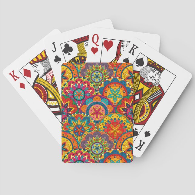 Funky Retro Colourful Mandala Pattern Playing Cards (Back)