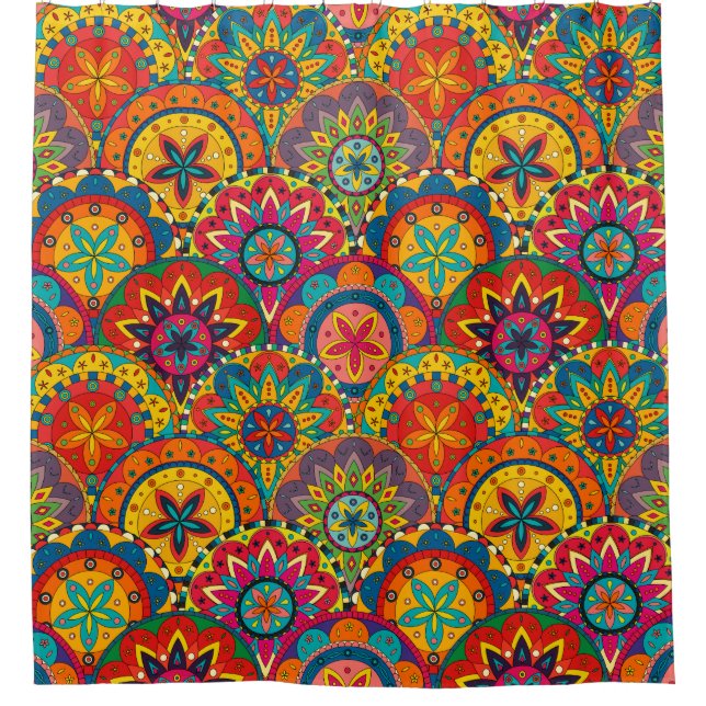 Funky Retro Colourful Mandala Pattern Shower Curtain (Front)