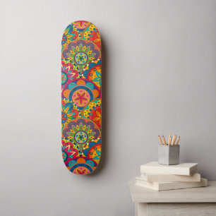 Funky Retro Colourful Mandala Pattern Skateboard