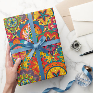 Funky Retro Colourful Mandala Pattern Wrapping Paper