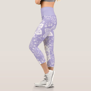 Funky Retro Cool Modern Flowers Art Pattern Capri Leggings