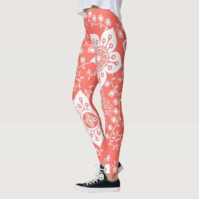 Funky Retro Cool Modern Flowers Art Pattern Leggings (Left)