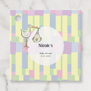 Funky Retro Cubism Stork Delivery Baby Shower Favour Tags