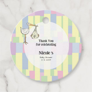 Funky Retro Cubism Stork Delivery Baby Shower Favour Tags