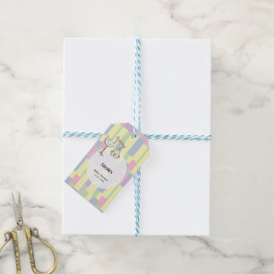 Funky Retro Cubism Stork Delivery Baby Shower Gift Tags