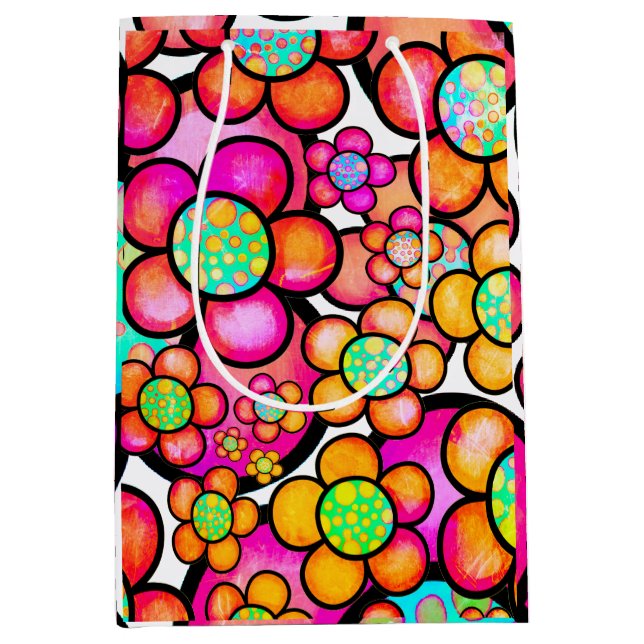 Funky retro flower medium gift bag (Front)