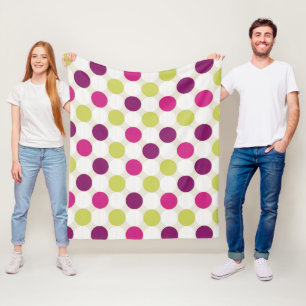 Funky Retro Green and Purple Dots Fleece Blanket