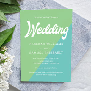 Funky Retro Green Blue Colour Block Wedding Invitation