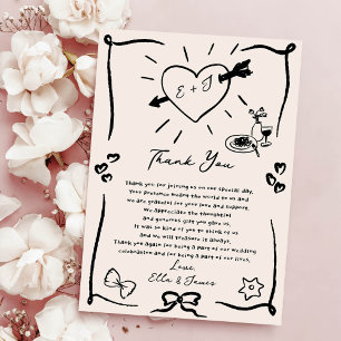 Funky Retro Hand Drawn Blac Wedding Thank You Card