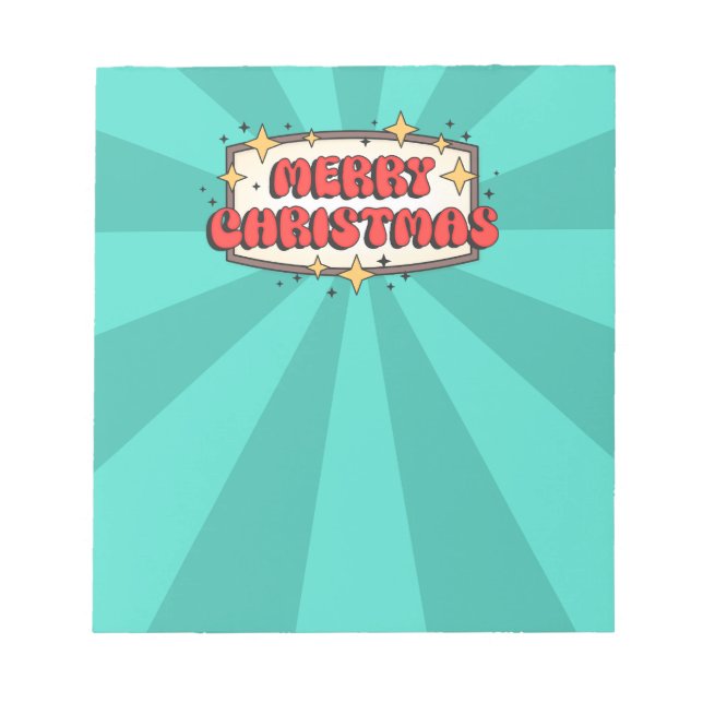 Funky retro merry christmas greeting text notepad (Front)