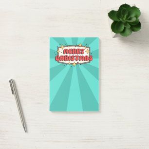 Funky retro merry christmas greeting text post-it notes