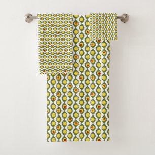 Funky Retro Olive Bead Custom Colours Pattern Bath Towel Set