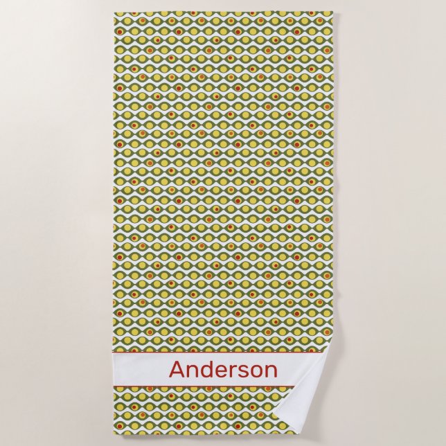 Funky Retro Olive Bead Custom Colours Pattern Beach Towel (Front)