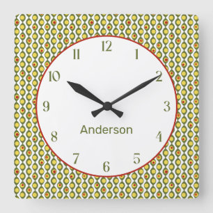 Funky Retro Olive Bead Custom Colours Pattern Square Wall Clock