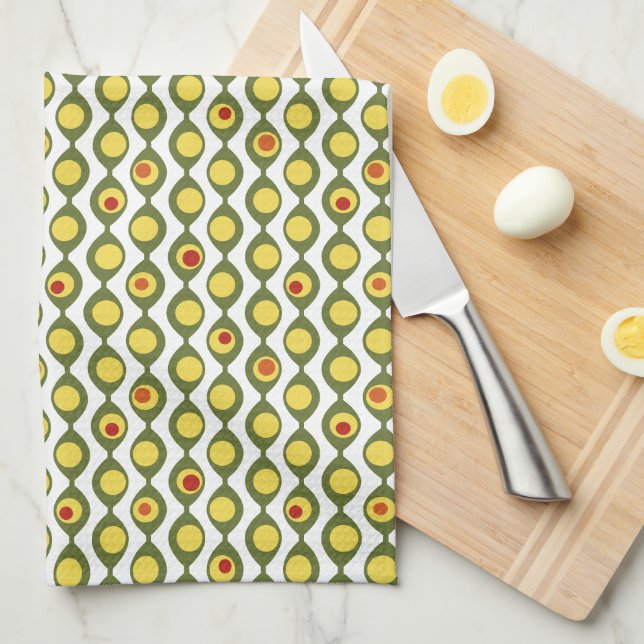 Funky Retro Olive Bead Custom Colours Pattern Tea Towel (Quarter Fold)