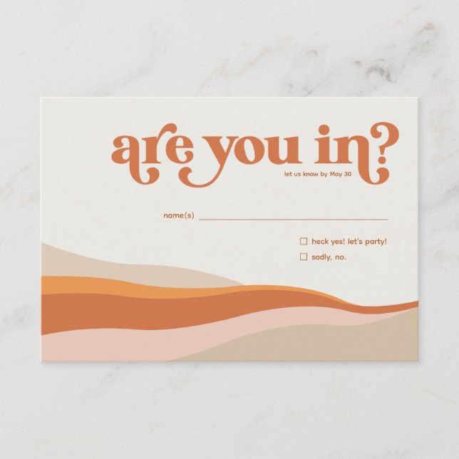 Funky Retro Orange Peach and Gold RSVP Reply Card (Front)