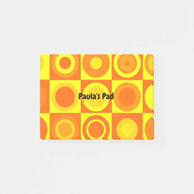Funky Retro Orange Yellow Circles Squares Post-it Notes (Front)