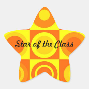 Funky Retro Orange Yellow Circles Squares Star Sticker