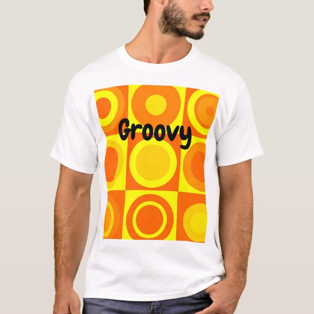 Funky Retro Orange Yellow Circles Squares T-Shirt (Front)