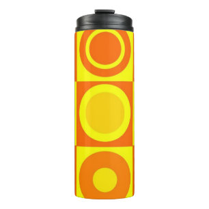 Funky Retro Orange Yellow Circles Squares Thermal Tumbler