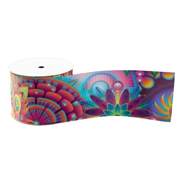 Funky Retro Pattern Abstract Bohemian Grosgrain Ribbon (Spool)