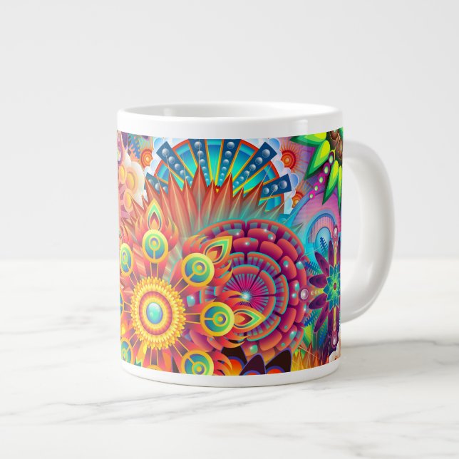 Funky Retro Pattern Abstract Bohemian Large Coffee Mug (Front Right)