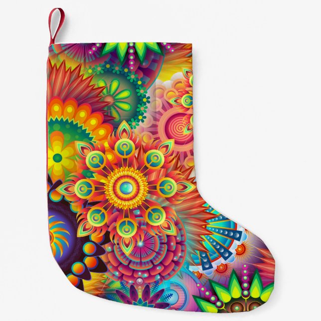 Funky Retro Pattern Abstract Bohemian Small Christmas Stocking (Front)