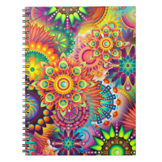 Funky Retro Pattern Abstract Bohemian Spiral Notebook