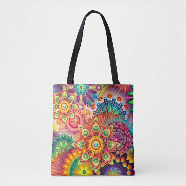 Funky Retro Pattern Abstract Bohemian Tote Bag (Front)