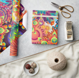 Funky Retro Pattern Abstract Bohemian Wrapping Paper