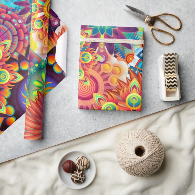 Funky Retro Pattern Abstract Bohemian Wrapping Paper (Crafts)
