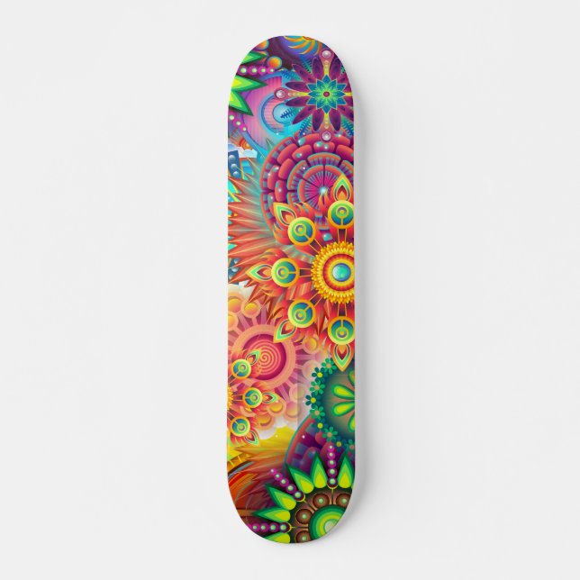 Funky Retro Pattern Abstract Boho Skateboard (Front)