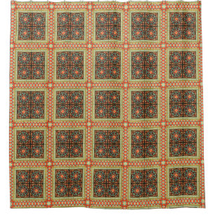 Funky Retro Square and Circle Tile Pattern Shower Curtain