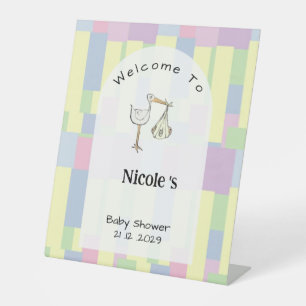 Funky Retro Stork Delivery Baby Shower Welcome Pedestal Sign