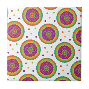 Funky Retro Style Flower and Spot Pattern Tile
