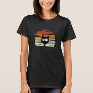 Funky Retro Style Sunset Kitten Cute Black Cat T-Shirt