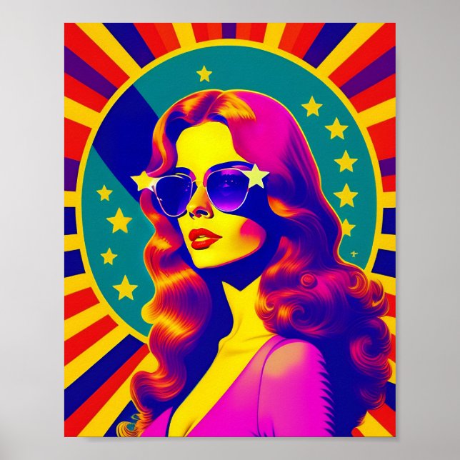 Funky Retro Sunglasses Pop Girl Poster (Front)