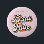 Funky Retro Vintage Bride Tribe Bachelorette   6 Cm Round Badge<br><div class="desc">Funky Retro Inspired Bachelorette Party button for the bride tribe of the bride - with happy retro colours and your text of choice. A fun vintage inspired colourful and happy design with "Bride Tribe" and customisable text. You can even change the colours of the letters if you like! Matching party...</div>