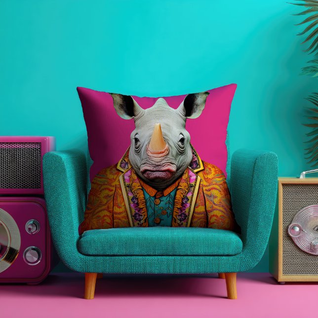 Funky Rhino Portrait Hot Pink Cushion (Creator Uploaded)