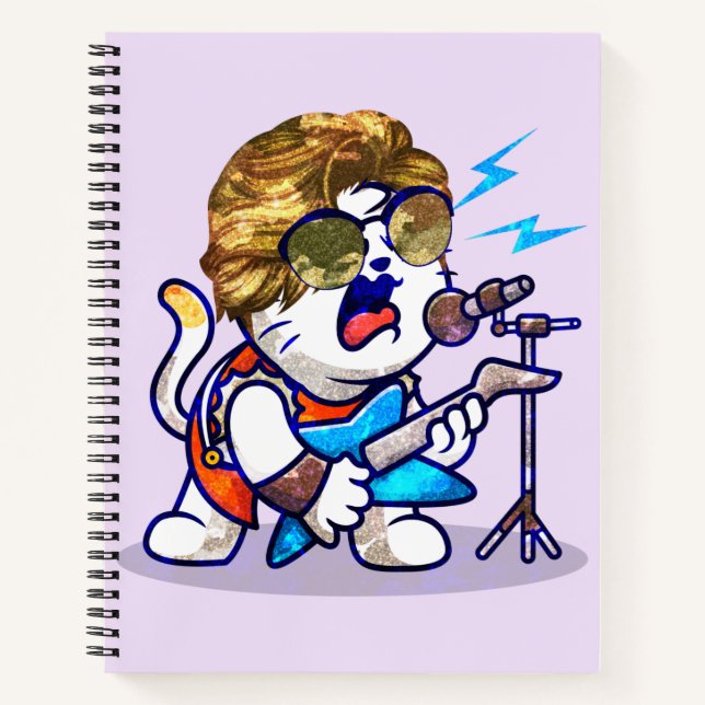 Funky Rockstar Cat – Cool Music Lover Kitty Notebook (Front)