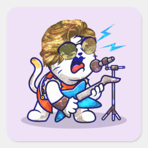 Funky Rockstar Cat – Cool Music Lover Kitty Square Sticker
