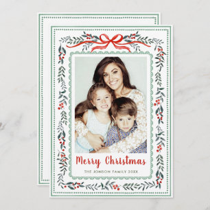 Funky Sage Green Christmas Bow Ribbon 2 Photo Holiday Card