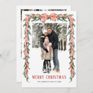 Funky Sage Green Christmas Bow Ribbon 5 Photo Holiday Card