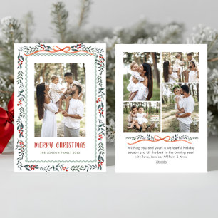 Funky Sage Green Christmas Bow Ribbon 5 Photo Holiday Card