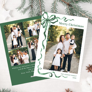 Funky Sage Green Christmas Bow Ribbon 5 Photo Holiday Card