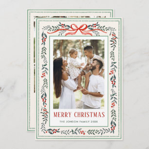 Funky Sage Green Christmas Bow Ribbon 5 Photo Holiday Card