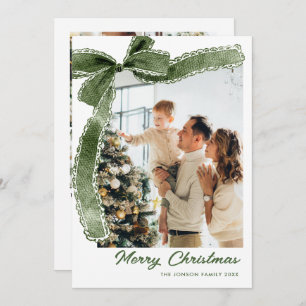 Funky Sage Green Christmas Bow Ribbon 5 Photo Holiday Card