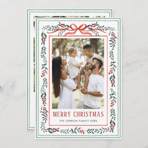 Funky Sage Green Christmas Bow Ribbon 5 Photo Holiday Card