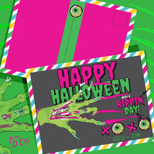 Funky Scary Cute Zombie Happy Halloween XOXO! Holiday Postcard